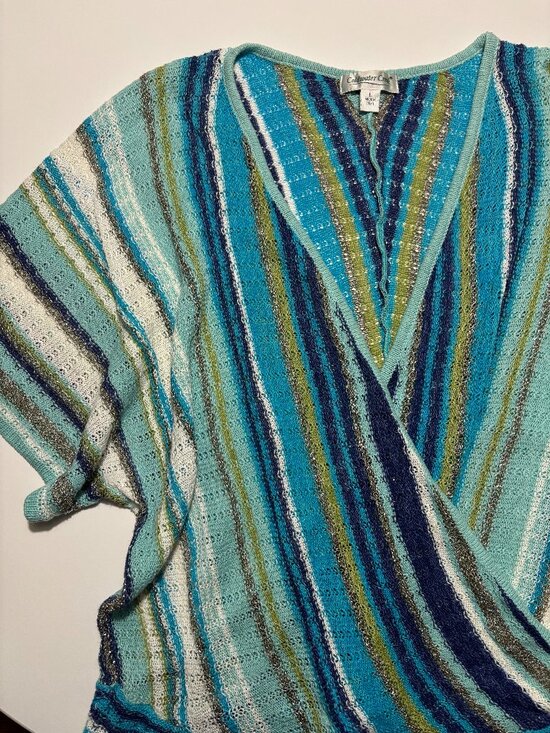 Coldwater Creek Tops - Coldwater Creek Blue & Green Summer Siren Cotton & Ramie Open Front Knit Top